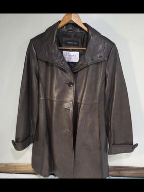 Jones New York Dark Brown Leather Button-Front Coat